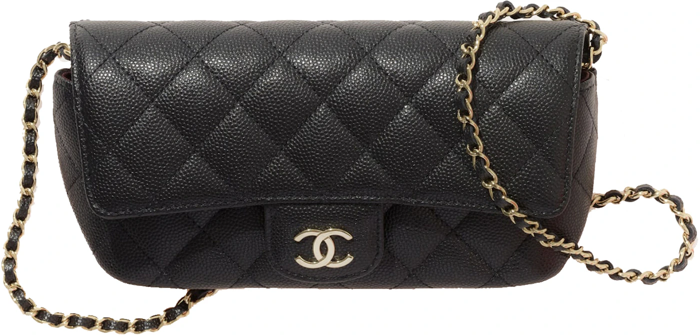Chanel Classic Glasses Case with Chain Black in Leather with Gold