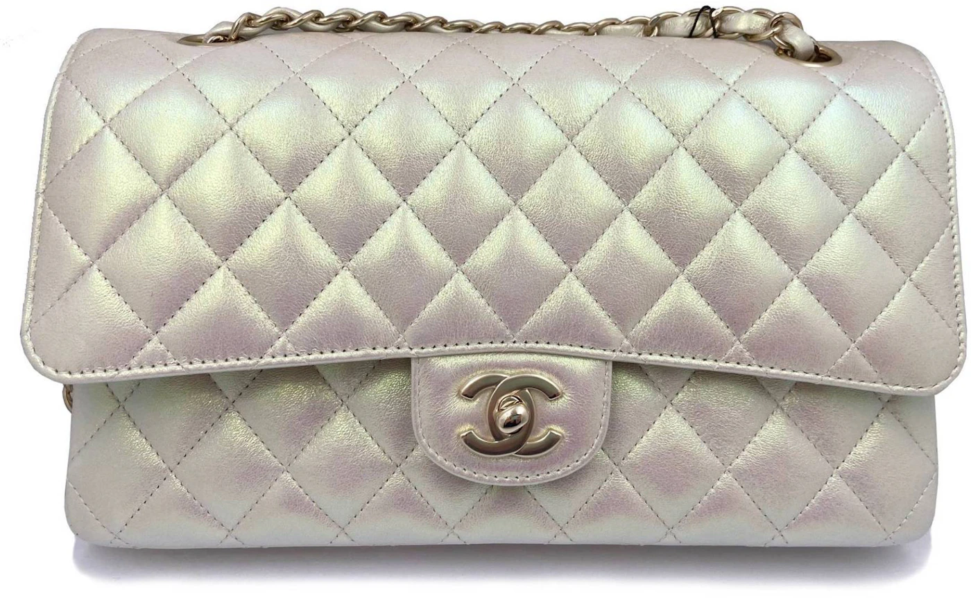 Chanel Classic Handbag Iridescent Ivory in Calfskin Leather with
