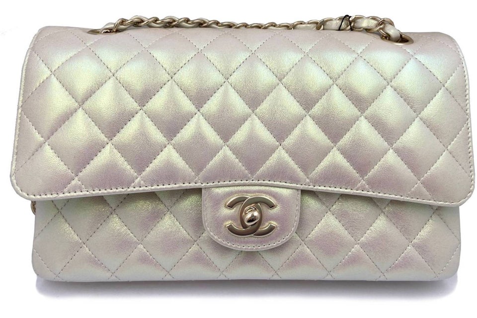 Chanel Classic Handbag Iridescent Ivory in Calfskin Leather with