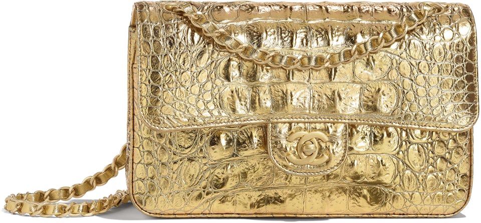 CHANEL Gabrielle Hobo Bag Crocodile Embossed Calfskin Gold