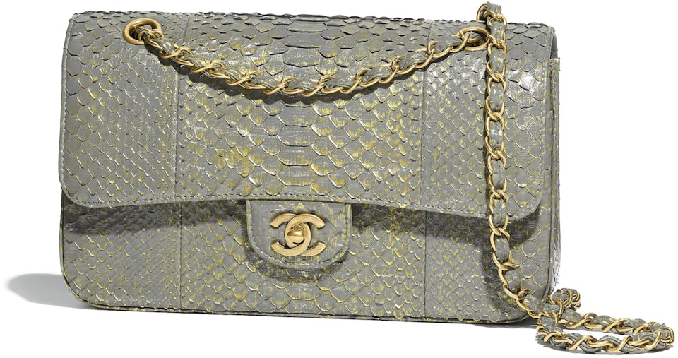 Chanel Classic Handbag Python Bronze-tone Gray in Python with Bronze-tone -  US