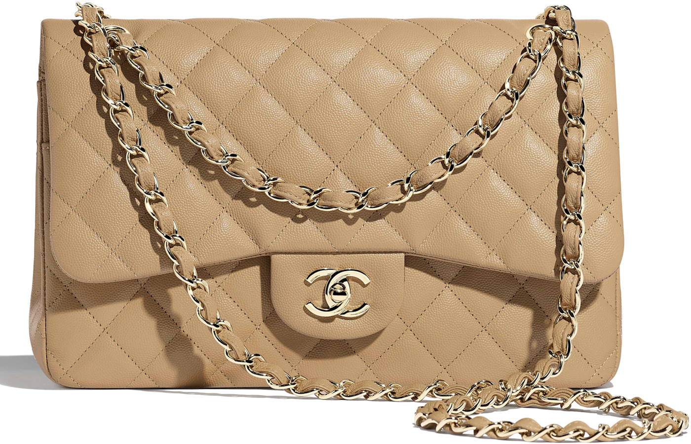 Chanel Classic Handbag Quilted Beige in Grained Calfskin with - US