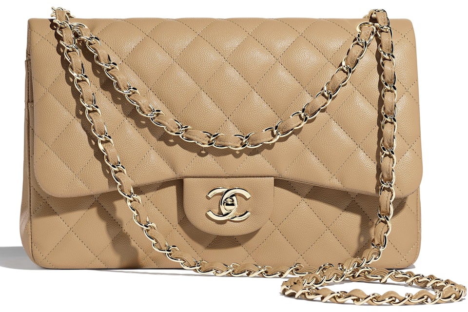 Chanel Classic Handbag Quilted Gold-tone Large Beige in Grained