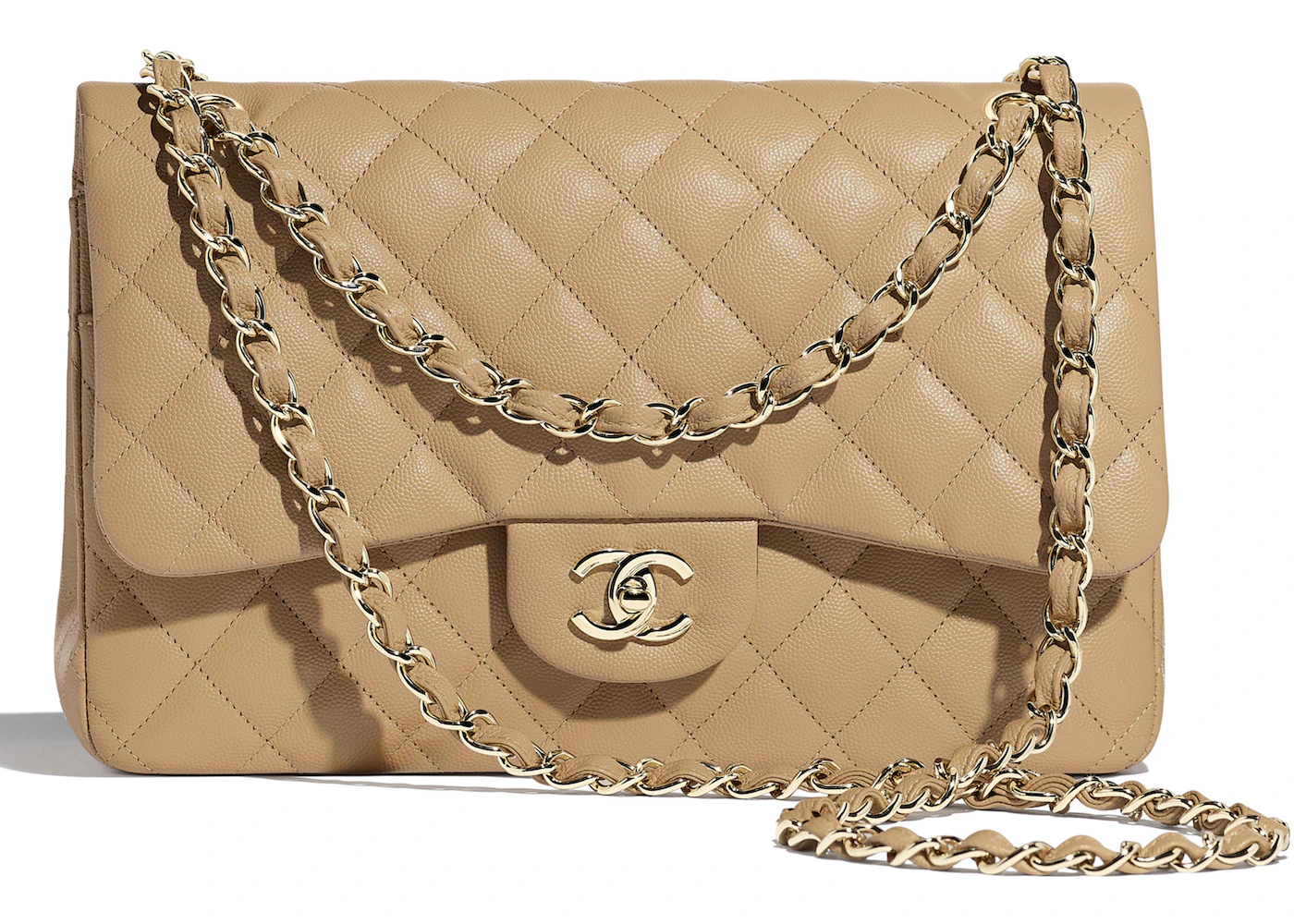 Chanel Classic Handbag Quilted Gold-tone Large Beige in Grained