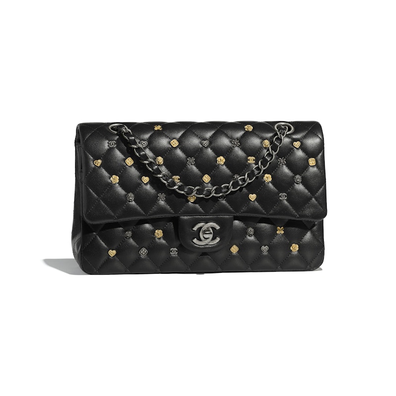 Chanel Classic Handbag Quilted Studded Black in Lambskin with Gold