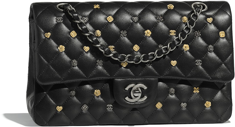 Chanel Classic Handbag Quilted Studded Black in Lambskin with Gold