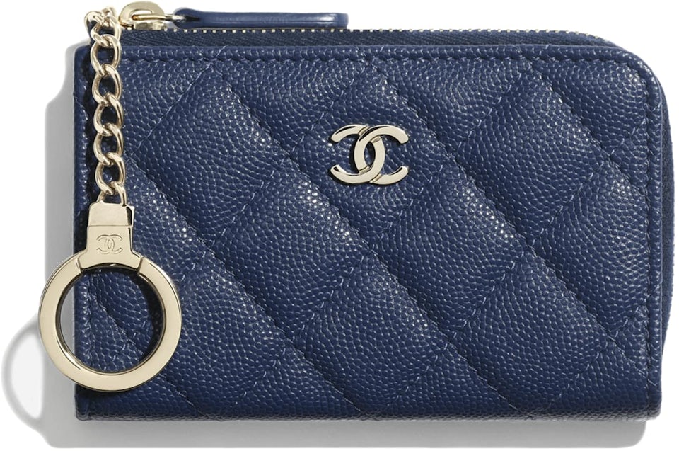 Chanel+Classic+Card+Holder+Grained+Calfskin+Silver+Black+AP0214
