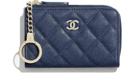 Chanel Classic Key Holder Grained Calfskin Gold-tone Navy Blue