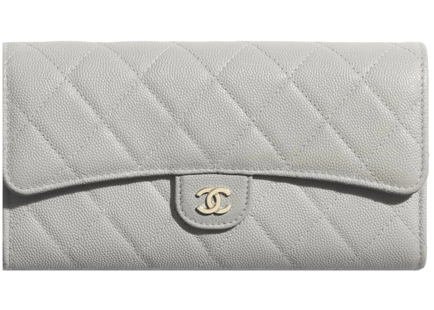 Chanel Classic Long Flap Wallet Grey in Grained Calfskin with Gold-tone - US