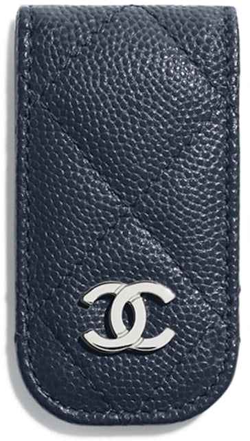 Chanel Classic Money Clip Grained Calfskin Silver-tone Navy Blue in Calfskin  with Silver-tone - US