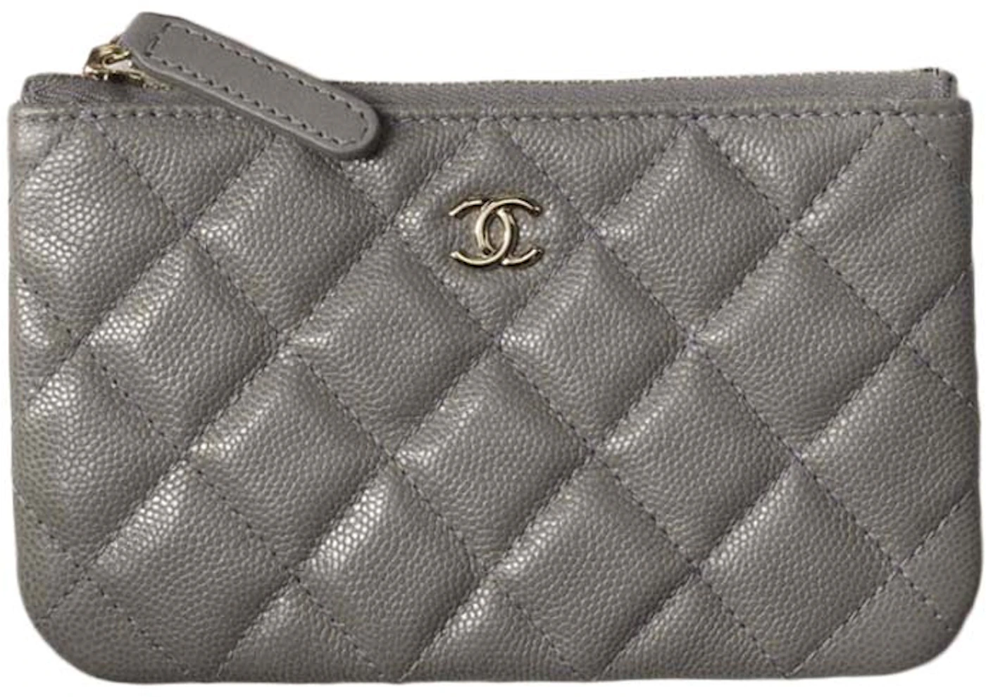 Chanel Classic Pouch Mini A82365 Gray in Grained Calfskin Leather