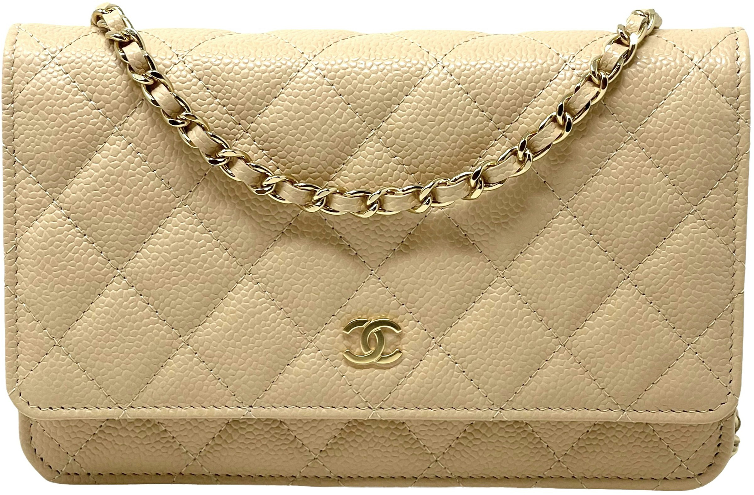 Classic Quilted Caviar WOC Wallet Crossbody Bag Beige in with Gold-tone - US