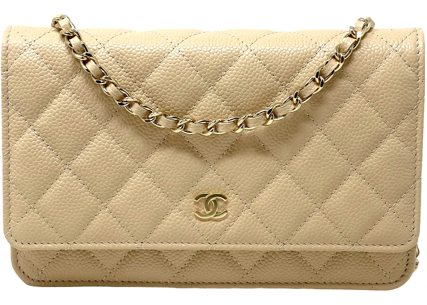 12P Pearly Beige Caviar Quilted Wallet on Chain WOC – RD