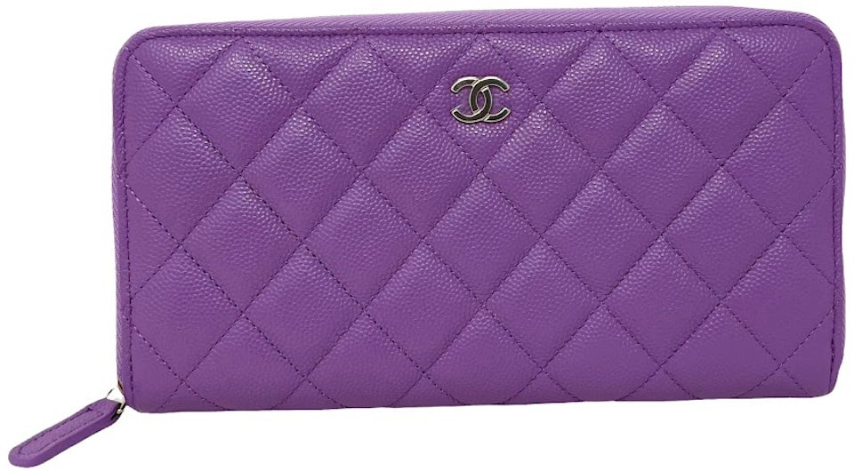 Chanel Classic Quilted Caviar Leather Wallet Card Case Purple in Calfskin  Leather with Silver-tone - GB