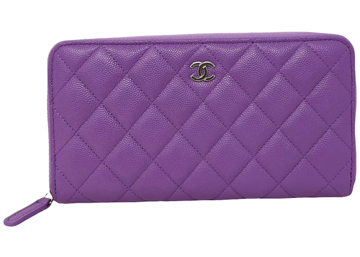 Chanel Classic Quilted Caviar Leather Wallet Card Case Purple in