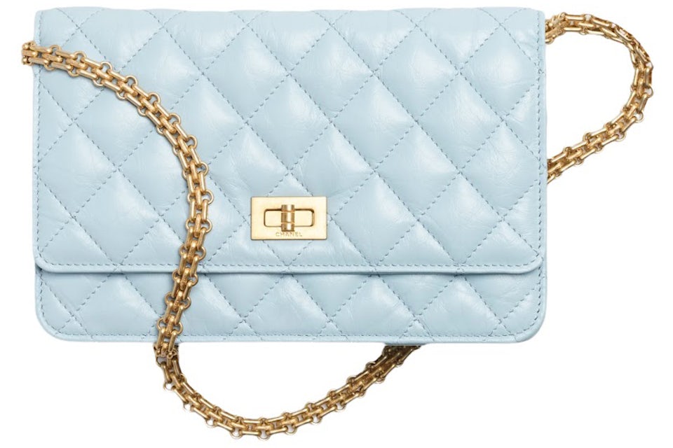 Chanel Classic Quilted WOC Crossbody Bag Light Blue in Leather