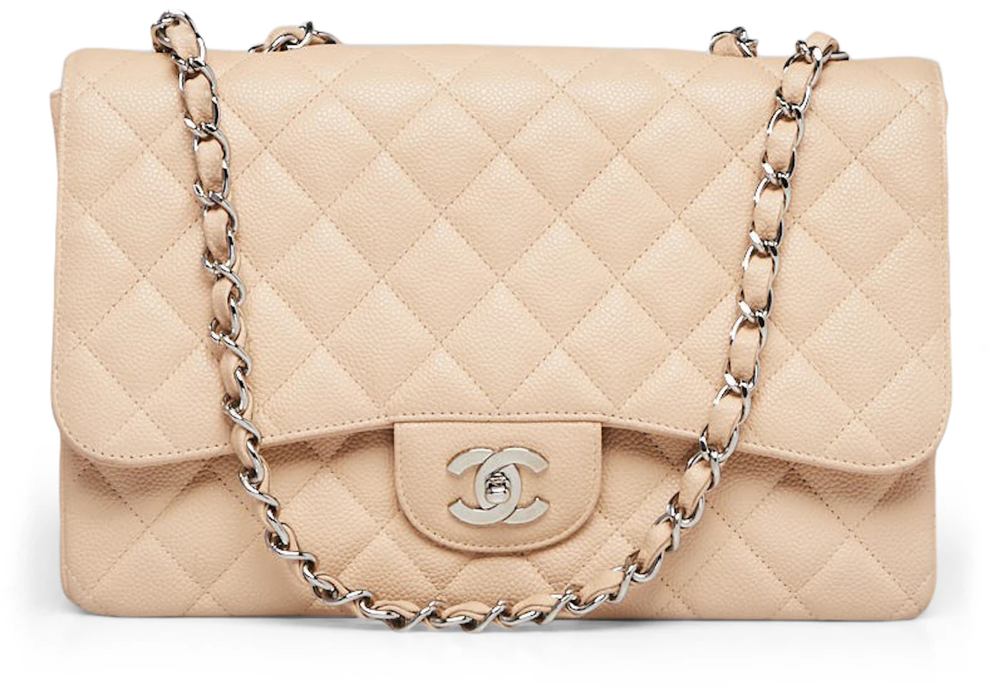 Beige Quilted Caviar Jumbo Classic Flap Gold Hardware, 2000-2002