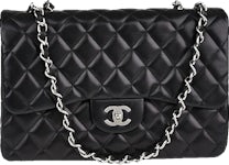 Chanel Classic Single Flap Quilted Jumbo Silver-tone Black