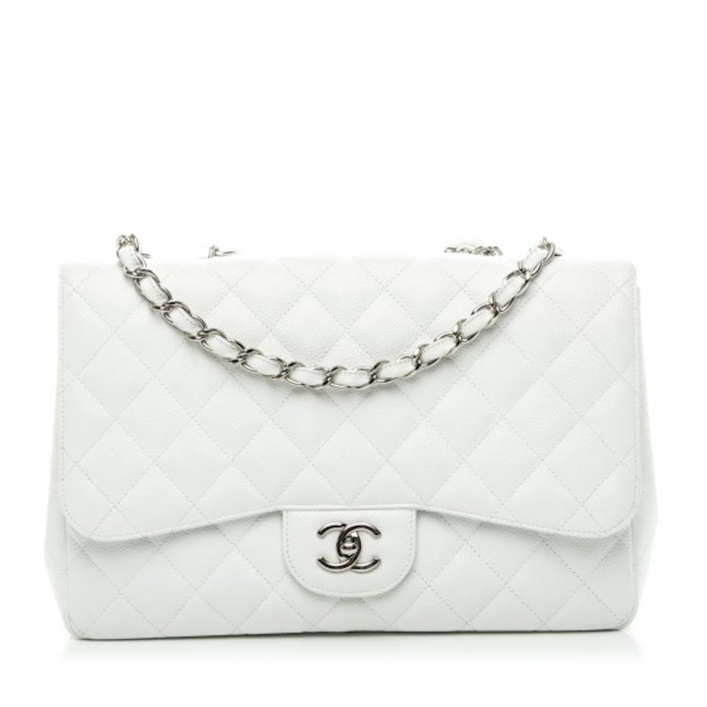 Chanel White Quilted Caviar Leather Jumbo Classic Single Flap Bag Chanel |  The Luxury Closet