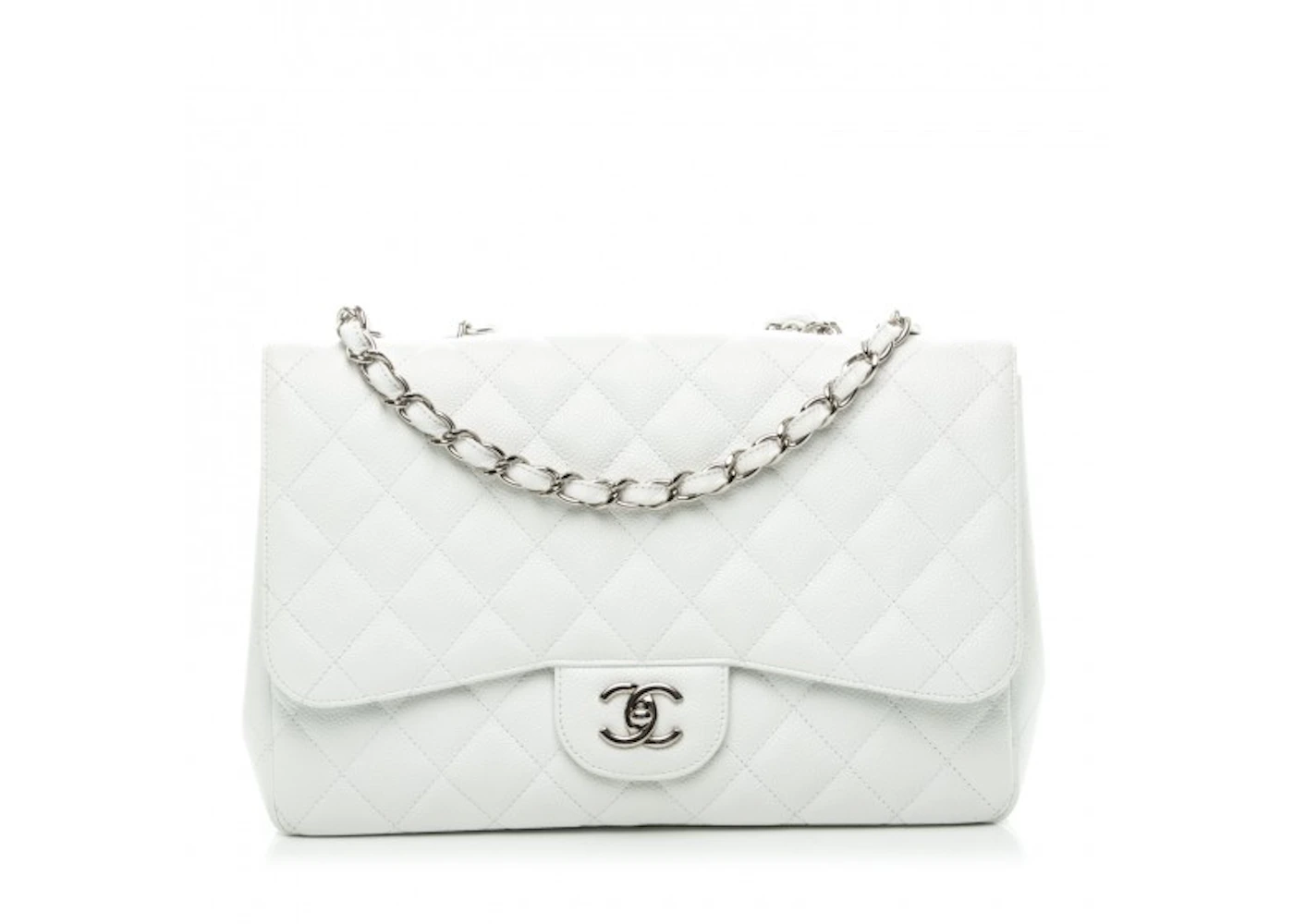 Chanel Jumbo Single Flap White Caviar - Designer WishBags
