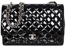 Chanel Classic Single Flap Quilted Patent Leather Silver-tone Maxi Black