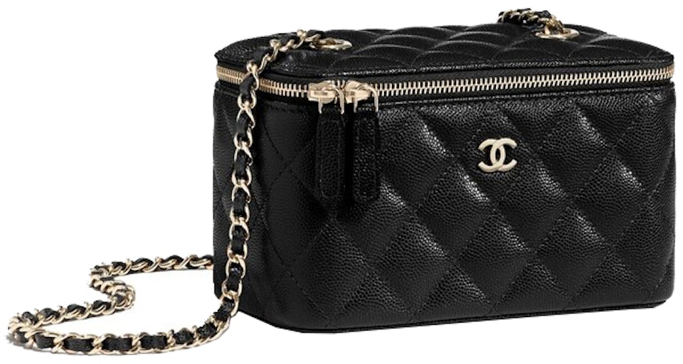 Chanel Light Pink Quilted Caviar Leather Mini Vanity Case with Chain Bag