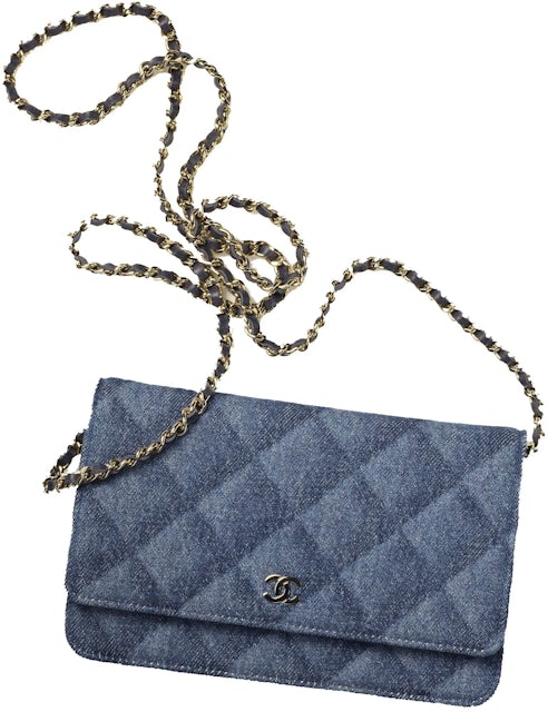 Chanel Classic Wallet On Chain AP0250 Dark Blue in Printed Denim
