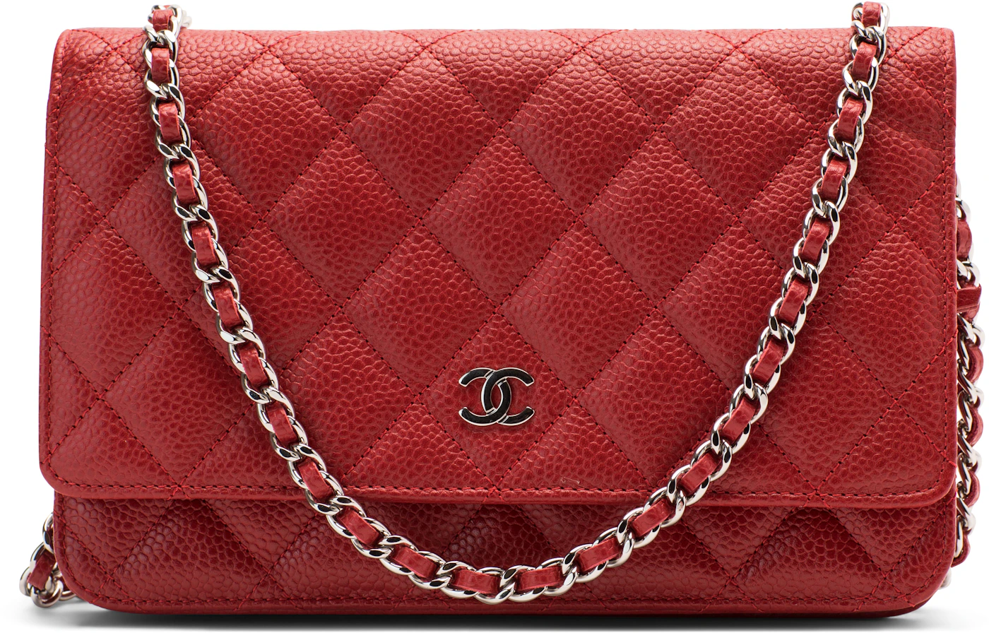 Red Quilted Caviar Boy Wallet on Chain (WOC)