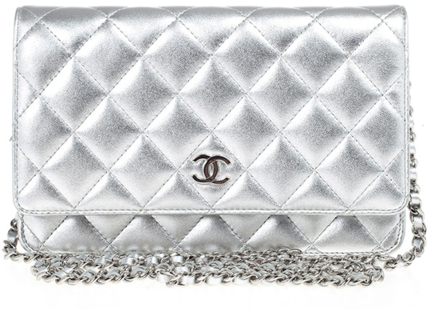 Wallet on chain leather crossbody bag Chanel Silver in Leather - 25278174