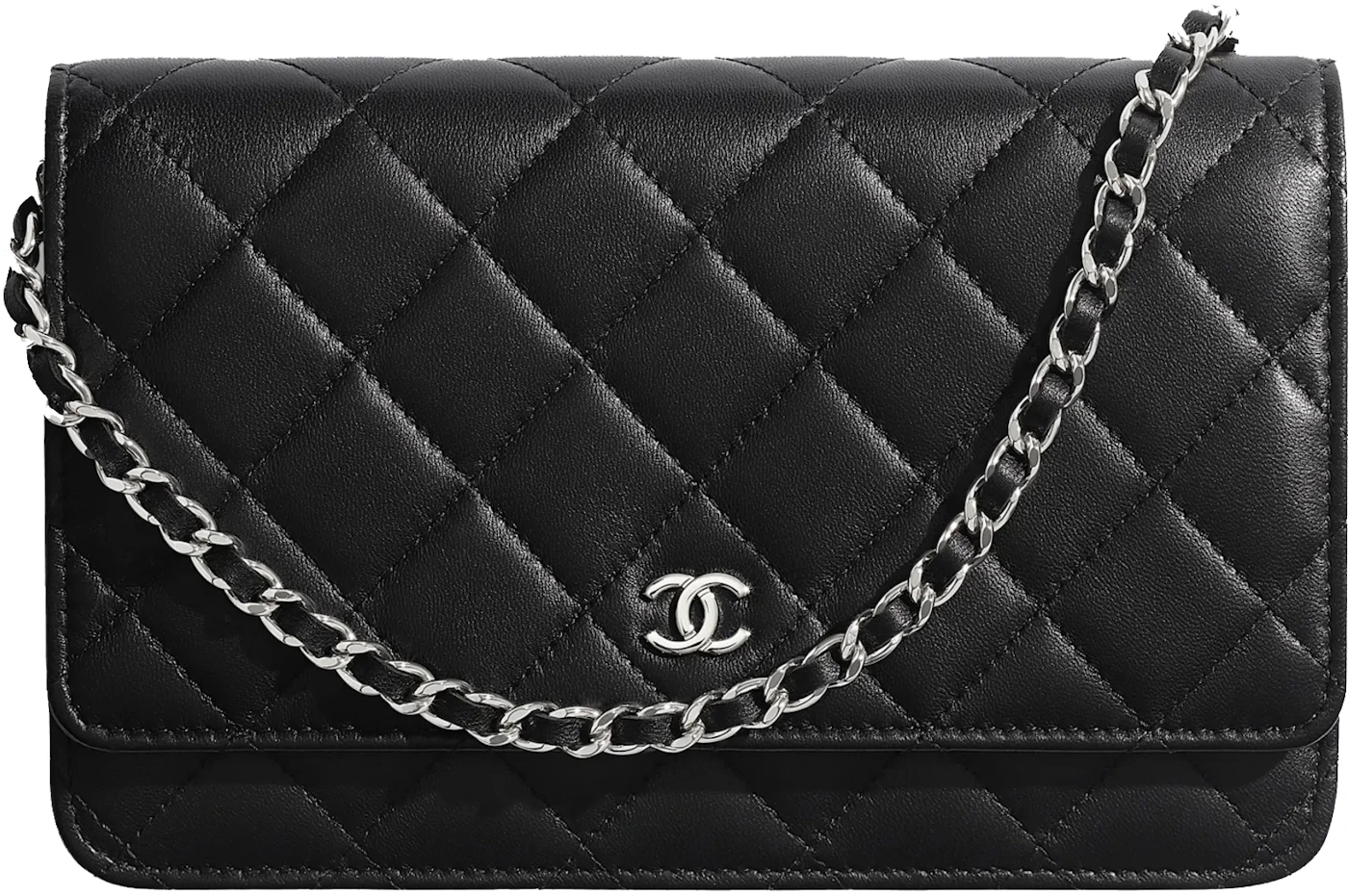 Chanel Classic Wallet On Chain Black Lambskin Silver Hardware