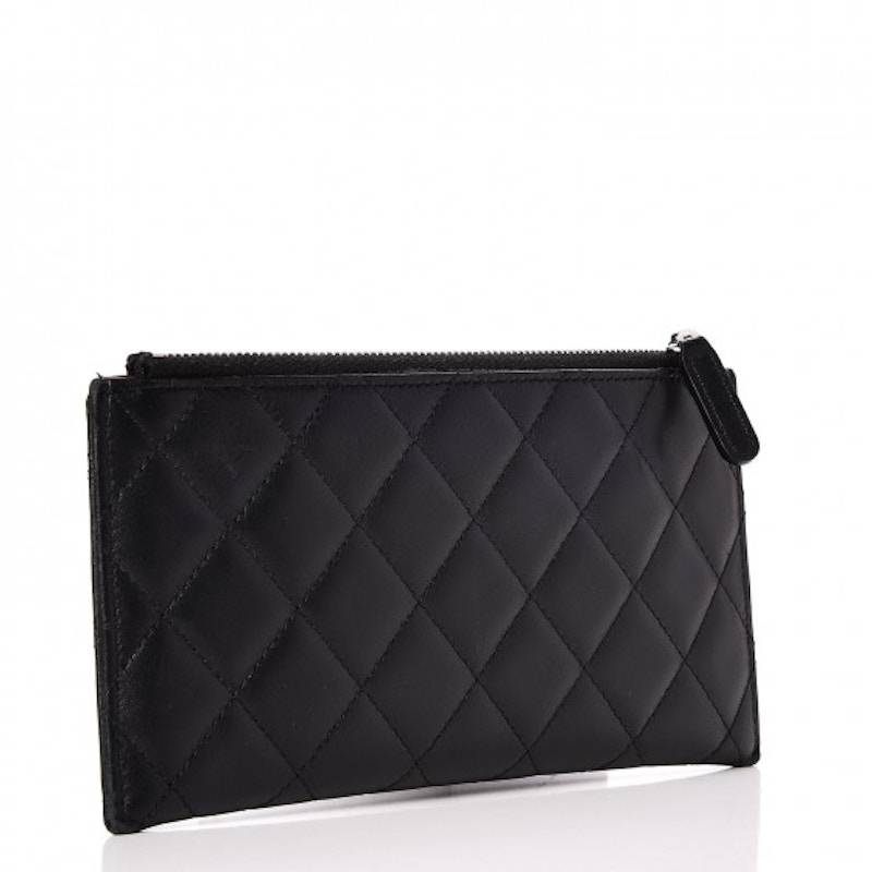 Chanel Classic Zip Pouch Quilted Diamond Black in Lambskin with SilverTone