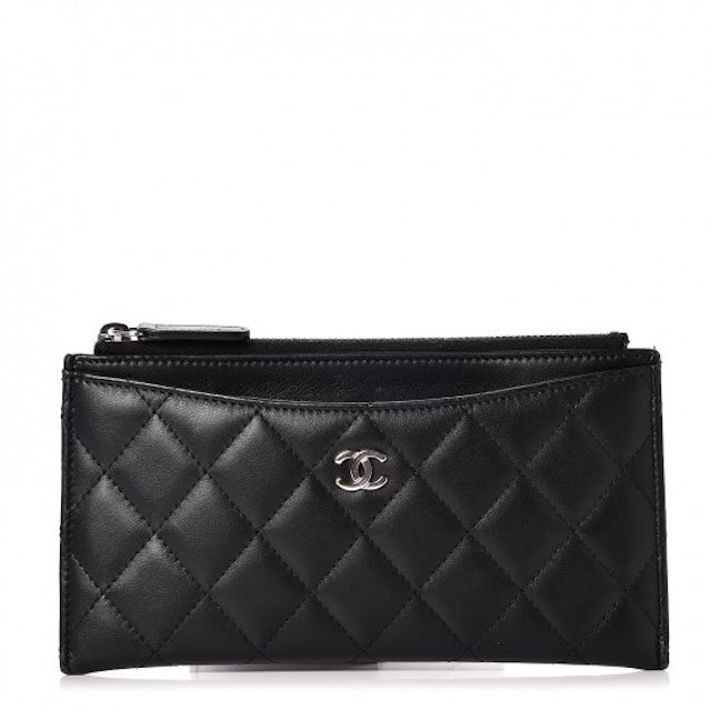Chanel Zip Around Wallet Quilted Diamond Long Black in Caviar with Gold-tone  - US