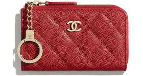 Chanel Classic Zipped Key Holder Quilted Grained Calfskin Gold-tone Red