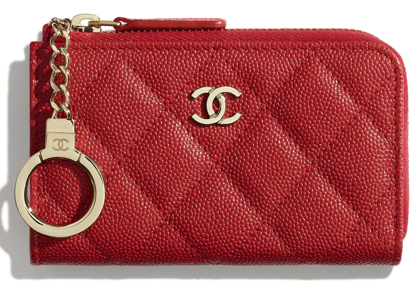 Chanel Classic Zipped Key Holder Quilted Grained Calfskin Gold-tone Red in  Grained Calfskin with Gold-tone - US
