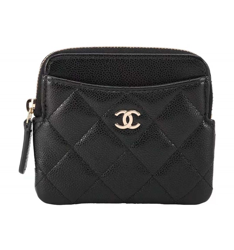 Chanel Classic Zipped Square Coin Purse Black/Glod in Leather with