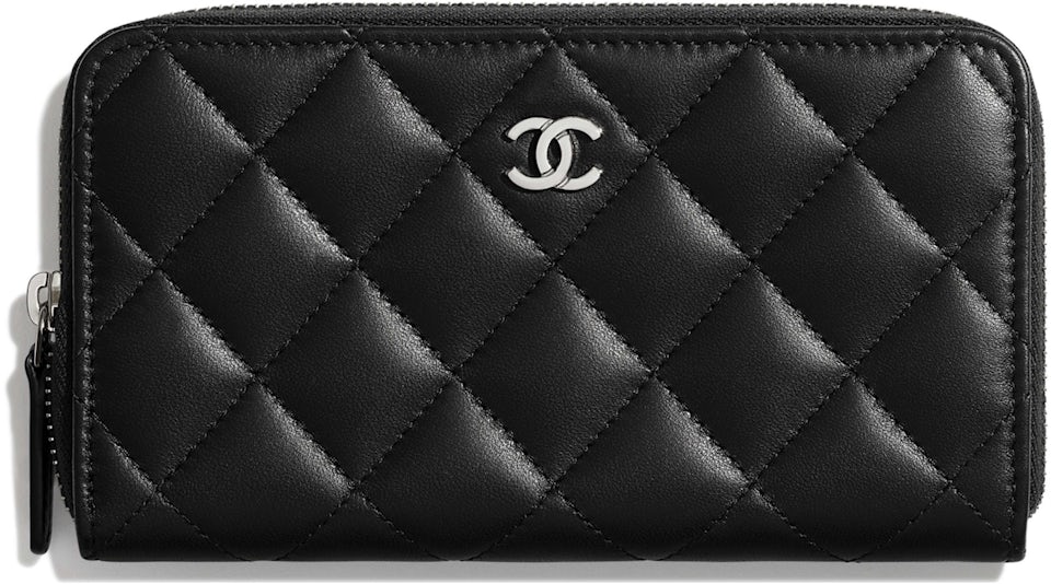 Chanel Classic Zipped Wallet Quilted Lambskin Silver-tone Black in
