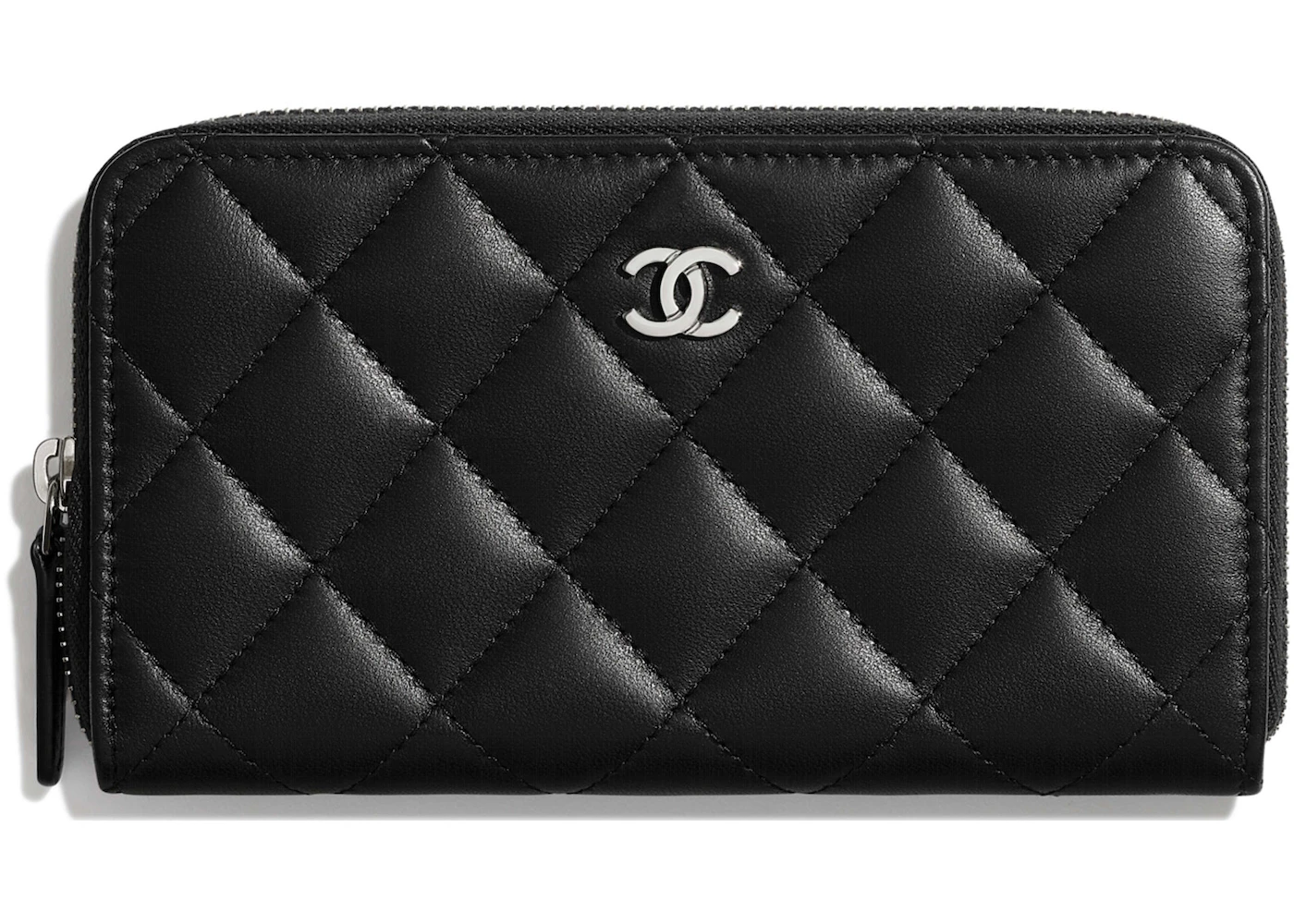 Chanel Classic Zipped Wallet Quilted Lambskin Silver-tone Black in