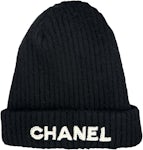 Chanel Cloche White Sequin Letter Logo Beanie AA8446 Black