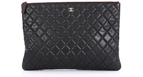 Chanel O Case Clutch Quilted Caviar Large Black