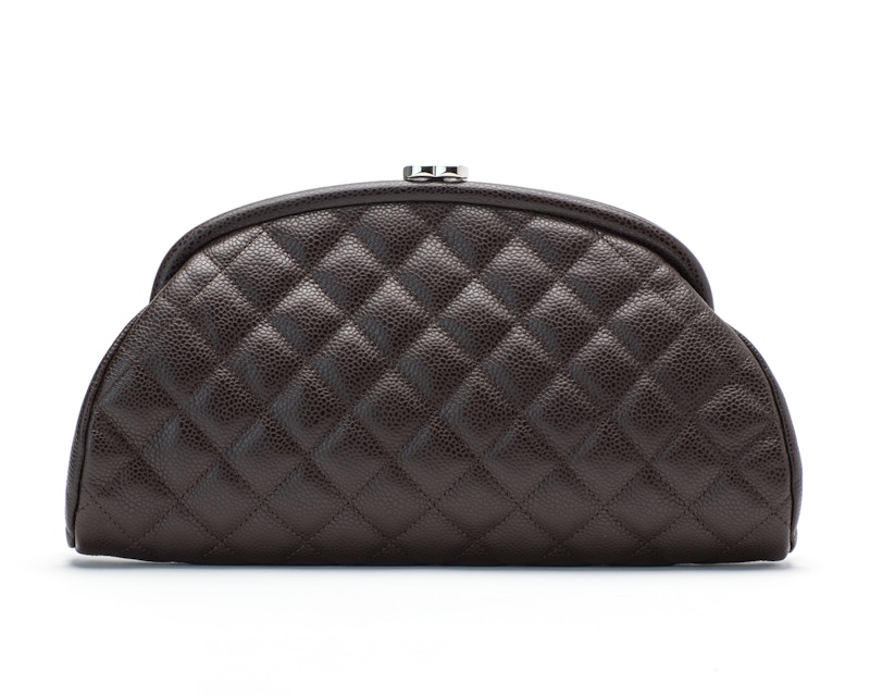 Chanel Timeless Clutch Quilted Caviar Silvertone Dark Brown