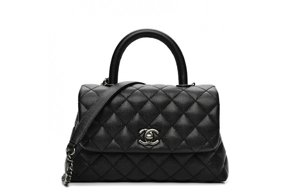 Chanel Coco Handle Bag Quilted Grained Caviar Ruthenium Mini Black Chanel Coco Handle Bag Quilted Grained Caviar Ruthenium Mini Black