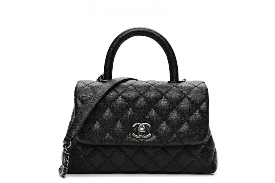Chanel Coco Handle Bag Quilted Grained Caviar Ruthenium Mini Black Chanel Coco Handle Bag Quilted Grained Caviar Ruthenium Mini Black
