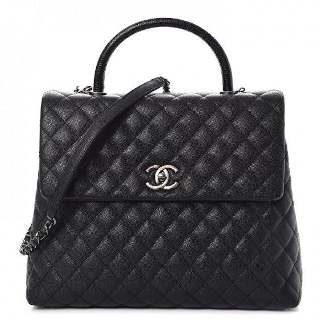Chanel Coco Handle Flap Quilted Diamond Large Black in Caviar
