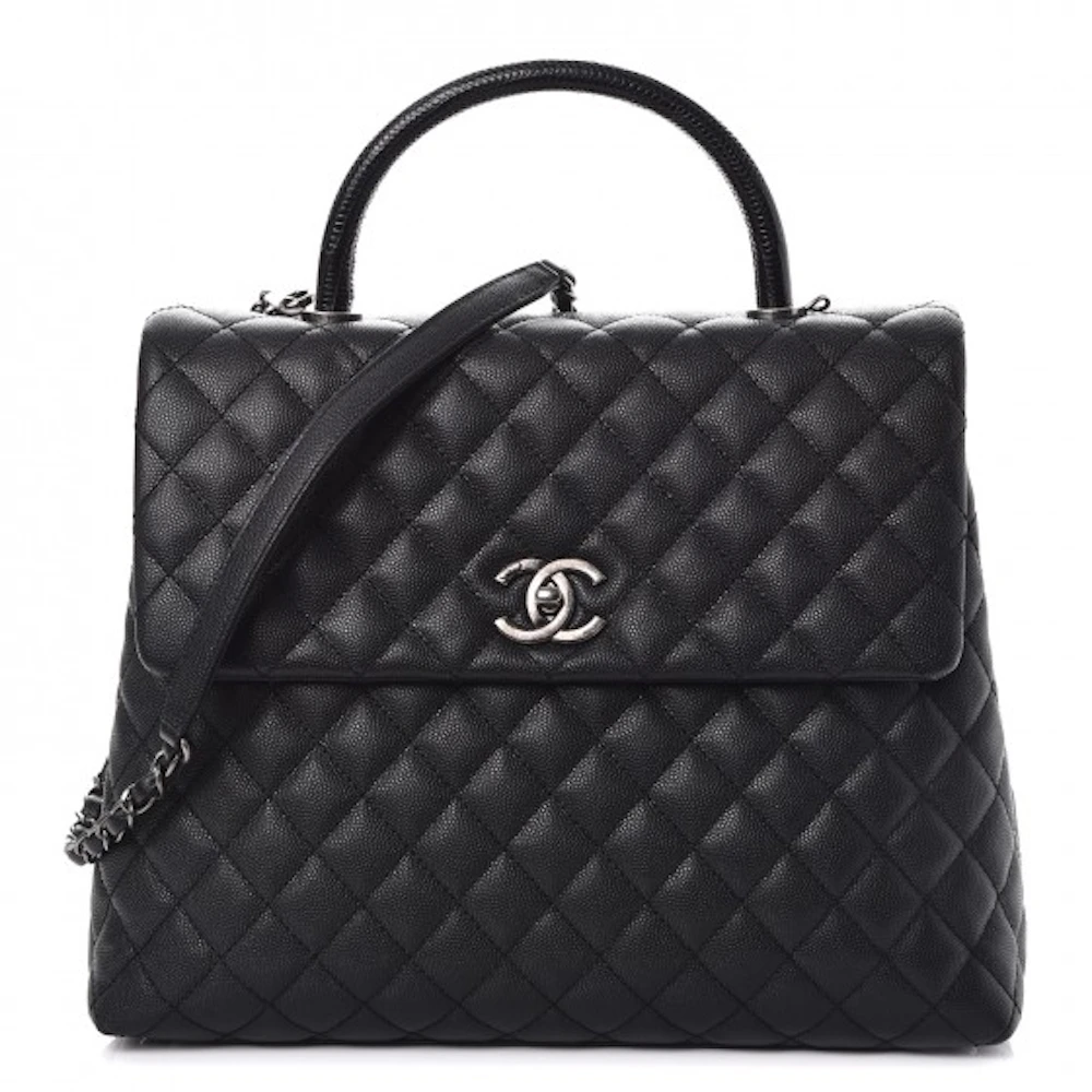 Chanel Coco Handle Flap Quilted Diamond Large Black in Caviar/Lizar ...