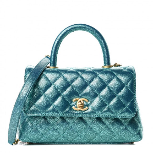 NEW Chanel Green Coco Handle Caviar Mini Flap Quilted Satchel