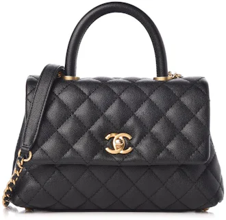 Chanel Coco Handle Flap Quilted Caviar Gold-tone Mini Black in Caviar ...
