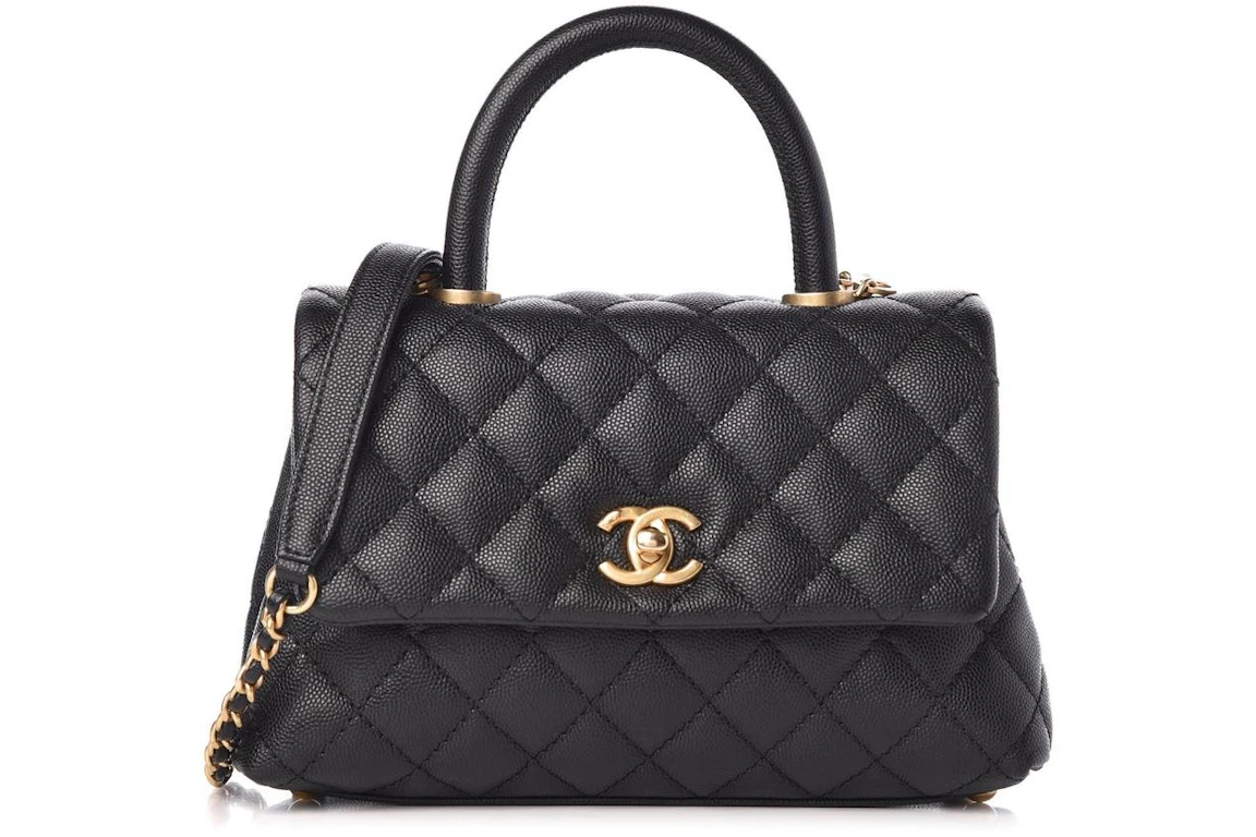 Chanel Coco Handle Flap Quilted Caviar Gold-tone Mini Black