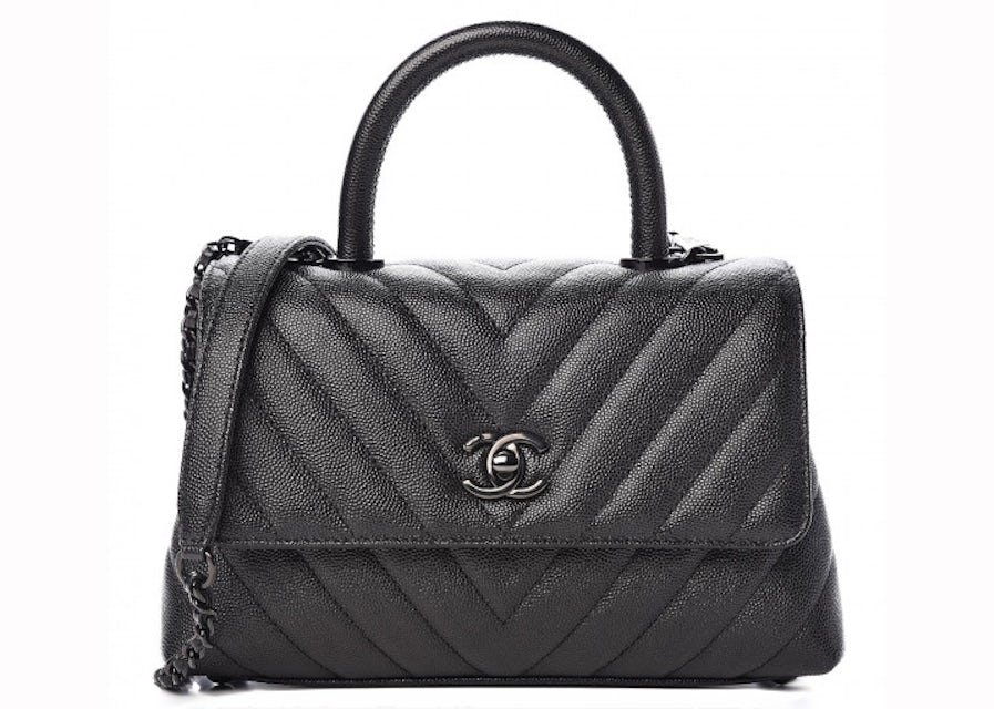 Chanel Extra Mini Chevron Coco Handle Bag So Black Caviar – Coco