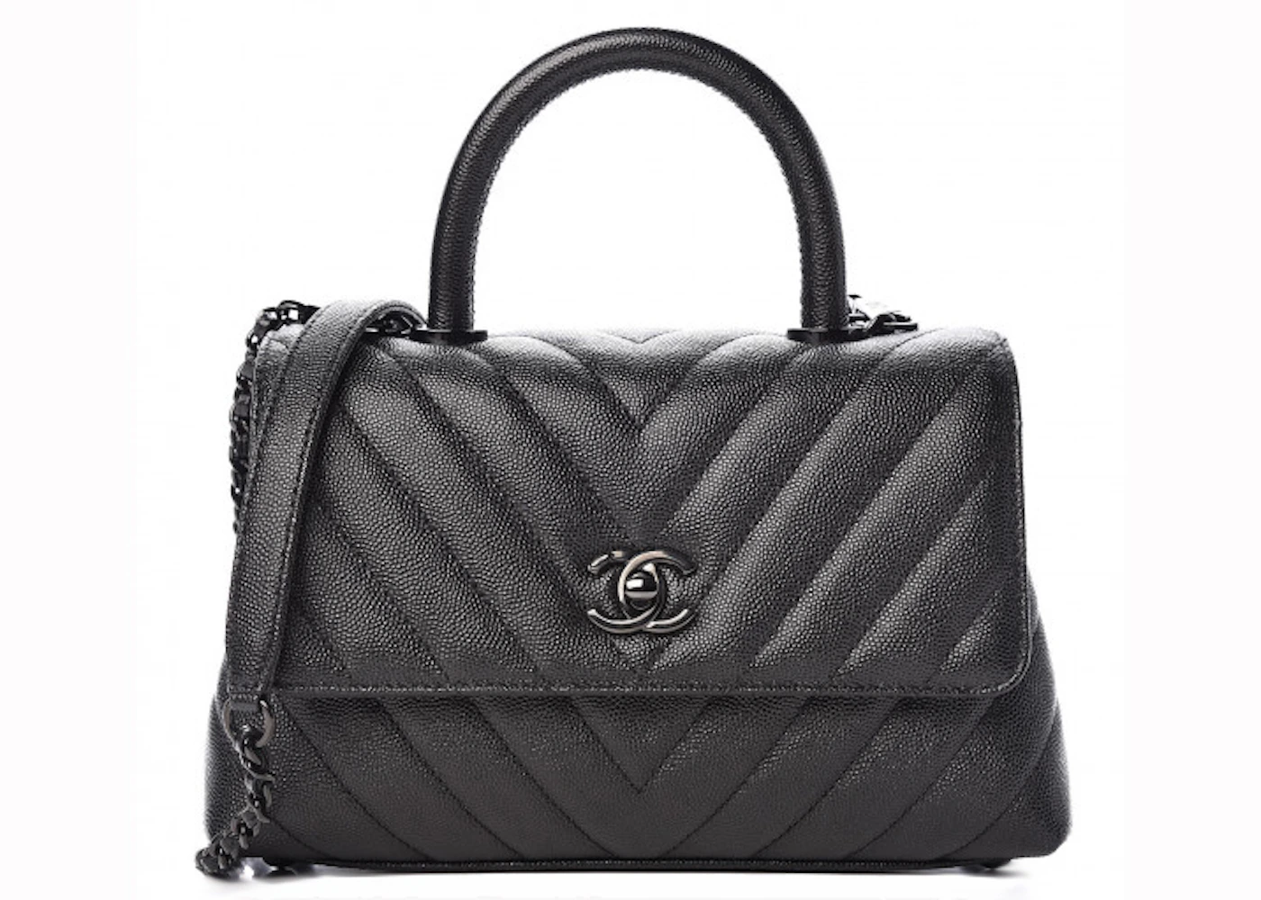 Chanel Coco Handle Quilted Chevron Caviar Mini So Black in Caviar Leather  with Black - US