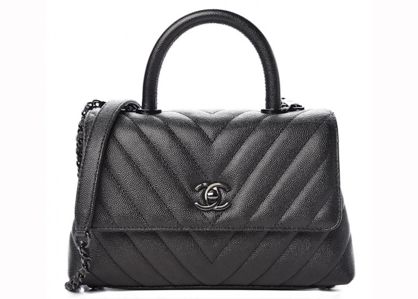 Chanel Coco Handle Quilted Chevron Caviar Mini So Black In Caviar Leather With Black Chanel Coco Handle Quilted Chevron Caviar Mini So Black In Caviar Leather With Black